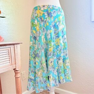 Vintage 90s Y2K 100% Silk Floral Ruffle Low Rise Midi Skirt